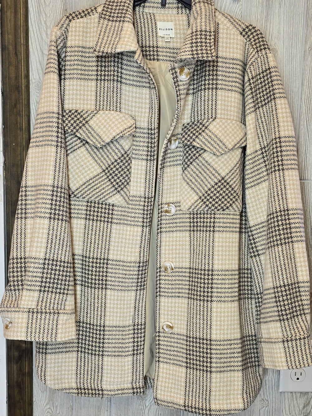 Ellison Beige Plaid Shacket Jacket